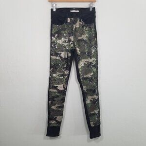 Levi's Camo Sequins Mile High Rise Supper Skinny Stretch Jeans Black/Green 27